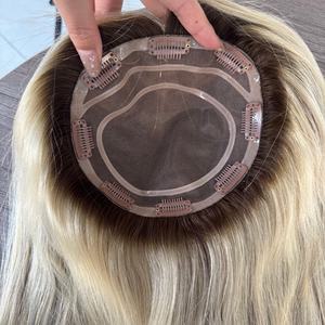 Topper Mono 7x7" Tendance 2026, <span class=keywords><strong>Blond</strong></span> Balayage, 18 pouces, Densité 160%, Ultra Fin, Respirant, Couverture Complète - Product Image 1