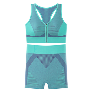 Combinaison de sport de <span class=keywords><strong>yoga</strong></span> élastique, gilet de <span class=keywords><strong>yoga</strong></span> à fermeture éclair avant et ensemble de shorts de <span class=keywords><strong>yoga</strong></span> carrés, vêtements de <span class=keywords><strong>yoga</strong></span> ajustés de couleur élastique élevée et respirante - Product Image 1