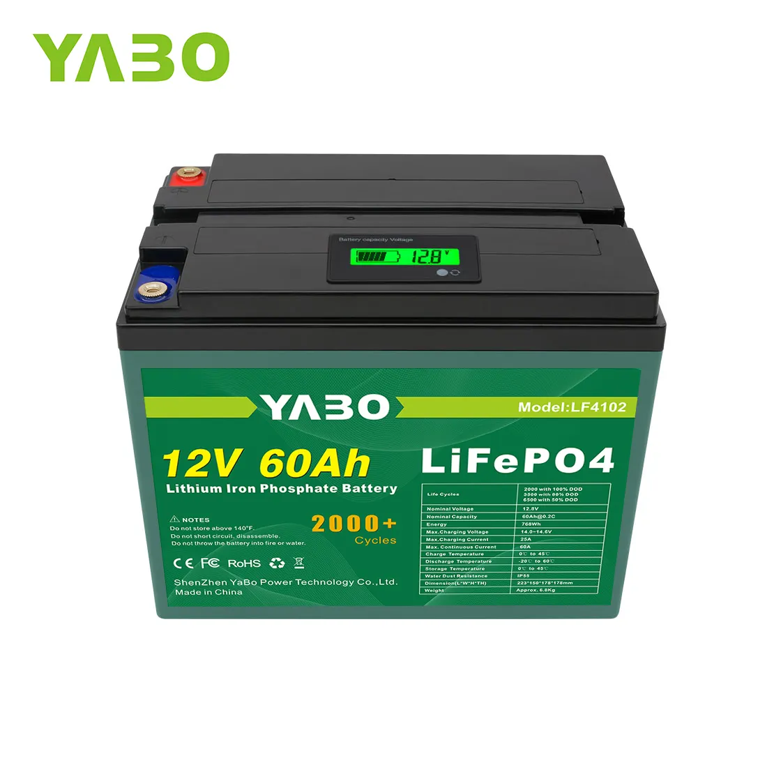Paquete de batería de larga duración 2000 + Lifepo4 de alta capacidad 12V 60Ah