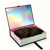 Boîte cadeau de luxe à fermeture magnétique avec logo personnalisé en relief, doublure en satin et impression quadricolore pour extensions de cheveux et perruques en cheveux naturels