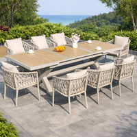 Ensemble de table extérieure en plastique et bois extensible, durable, résistant aux intempéries, pour terrasse, jardin, salon, salle à manger, 6-8 personnes