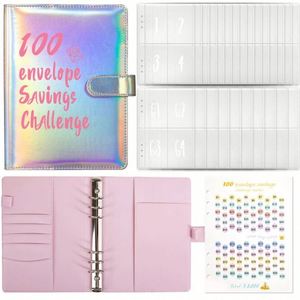 100 Envelopes Money Saving Challenge Budget Binders A5 PU Leather Budget Loose <b>Leaf</b> Design - Product Image 2
