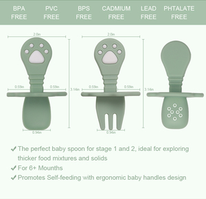 Cuillère et fourchette en silicone pour bébé - Sans BPA, forme animale, manche court pour l'autonomie alimentaire du bébé, vaisselle pour bébé, ustensiles pour l'autonomie alimentaire - Product Image 6