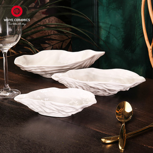 WEIYE nouveauté huîtres coquille forme <span class=keywords><strong>assiette</strong></span> ensemble base bambou <span class=keywords><strong>porcelaine</strong></span> blanche snack plat Dessert <span class=keywords><strong>assiette</strong></span> - Product Image 1