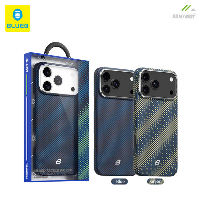 BLUEO Luxury Aramid Fiber Texture Armor Hard Mobile Phone Case with Scratch Proof & Anti-Fall Shockproof for 17 Pro Max