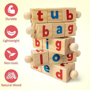 Blocs de lecture en bois, bâtonnets de voyelles courtes, cartes de jeu d'<span class=keywords><strong>orthographe</strong></span>, puzzles de lettres rotatives, mots pour enfants, lettres rotatives - Product Image 2