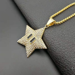 Hiphop Blink White Crystal Gold Plated Necklaces Jewelry Stainless Steel Star Pendant Necklace - Product Image 2