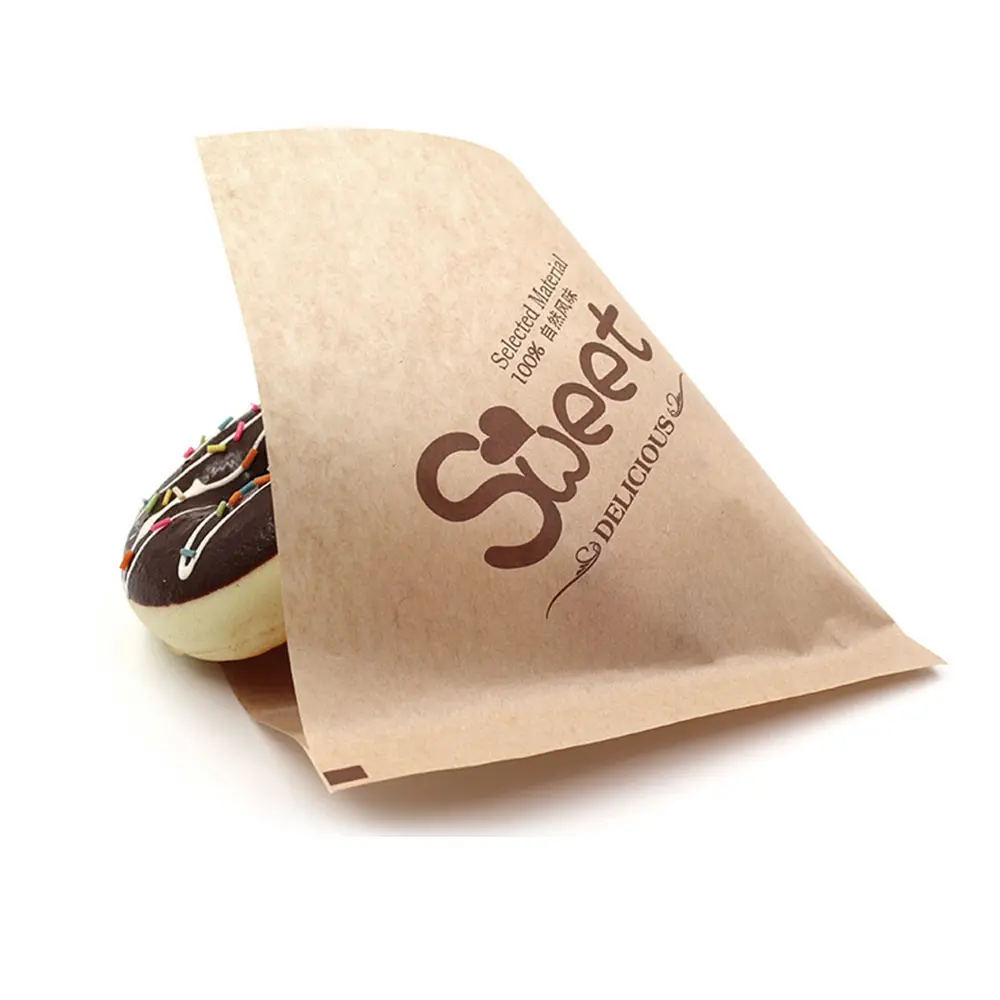 Индивидуальная двухсторонняя открытая смазочная упаковка для пищевых продуктов, Коричневый пакет из крафт-бумаги с вашим собственным логотипом для кондитерского хлеба