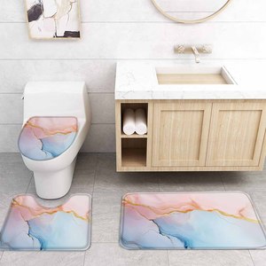 Custom 4 pezzi <span class=keywords><strong>di</strong></span> <span class=keywords><strong>lusso</strong></span> in marmo stampa tenda da doccia tappeto e antiscivolo U forma <span class=keywords><strong>di</strong></span> arredamento <span class=keywords><strong>bagno</strong></span> set con 12 ganci - Product Image 4