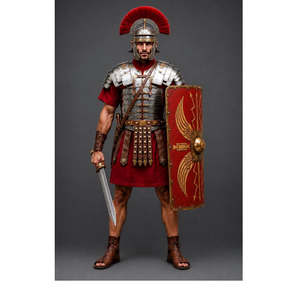 Ensemble d'armure en acier de centurion romain avec casque et bouclier, moulage 3D, costume de légionnaire médiéval pour reconstitution historique et exposition - Product Image 1