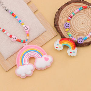 <b>Rainbow</b> Pendant Necklace With Smile Beads Cartoon Charm For Kids Gift Jewelry - Product Image 1