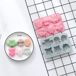 6 cavità a forma di gufo stampo per dolci in Silicone per bambini cartone animato animale Charater stampo per caramelle stampo in Silicone per cioccolato ghiaccio