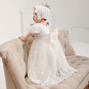 Enfant en bas âge filles robes <span class=keywords><strong>blanc</strong></span> Floral baptême baptême robe de mariée bébé fille robe tenue avec Bonnet 2025 - Product Image 6