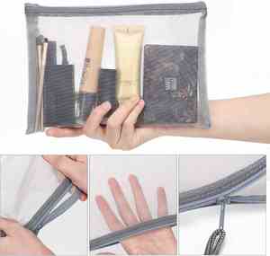 Reusable Nylon Mesh Zipper Pouch Travel Essentials Organizer Lightweight Plastic Zip <b>File</b> <b>Folders</b> with Lanyard Makeup Storage - Product Image 4
