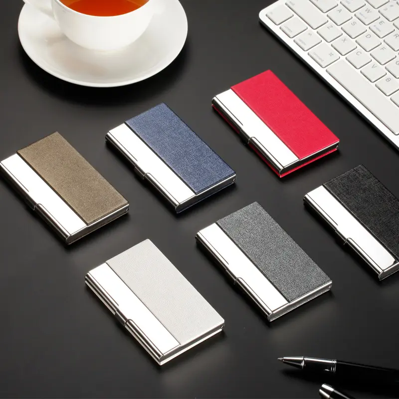 Promotion Gift Metal Stainless Steel ID Card Case PU Leather Business Name Card Holder