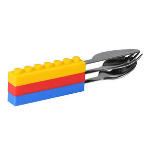 Bloc de construction <span class=keywords><strong>Lego</strong></span> Design Toddler Couteau Fourchette Cuillère Couverts, Lovely Children Baby Couverts avec poignée en silicone, Mini Vaisselle - Product Image 5