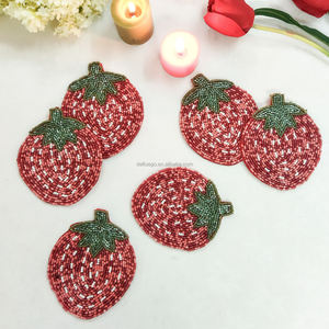 Gift Ideas Hand <b>Beaded</b> Embroidery Strawberry Mug Rug <b>Coasters</b> Cute Wedding Gifts for Guests Cute Cup Pad Strawberry - Product Image 1