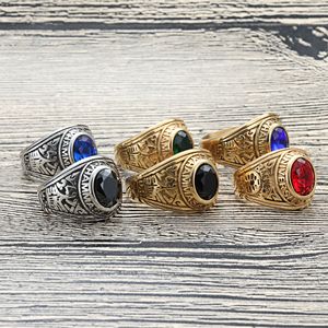 Women's Vintage Letter <b>Ring</b> Blue Gemstone Bezel Setting Fashion Jewelry Gift Wholesale - Product Image 3