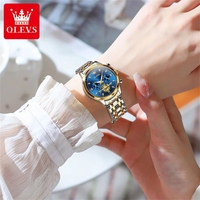 Offre Spéciale OLEVS 2897 Phase de lune femmes montre en acier inoxydable étanche chronographe lumineux multifonction montre à Quartz pour dames