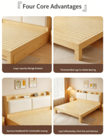 Nouvelle Tête de Lit Moderne en Bois Massif Écologique 2026 avec Table de Chevet, Cadre de Lit Plateforme Queen/King Size, Montage Facile pour Chambre à Coucher