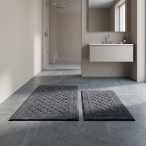 Tapis de bain tissé jacquard en coton recyclé teint en fil gris foncé de luxe Clark, ensemble 40*60cm+60*100cm, pour la maison et l'hôtel, lavable - Product Image 3