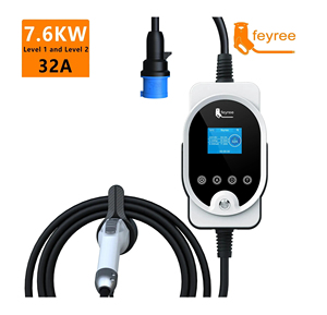 Chargeur rapide portable pour véhicules électriques feyree 7 kW Type 1 32A avec bouton d'urgence, chargeur de batterie rapide pour voitures électriques 85V AC - Product Image 1