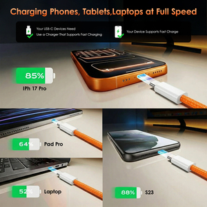 Câble de charge rapide USB-C vers USB-C 60W, tressé en nylon, couleur orange assortie, 1 mètre, câble de données durable pour ordinateur, téléphone et tablettes - Product Image 3