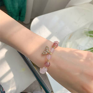 Reale Giada quarzo rosa Dei Monili di fascini braccialetto fortunato Rubino 24k <span class=keywords><strong>oro</strong></span> regolabile rosa naturale quarzo rosa braccialetto di perline giada braccialetti - Product Image 5