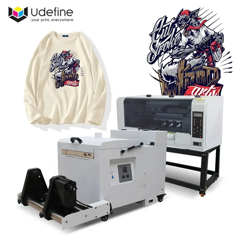طابعة الأقمشة البلاستيكية PET من Udefine بسعر جيد، ماكينة طباعة الملابس بطول 12 بوصة، معدات طباعة التيشيرتات DTF بحجم A3 للأعمال الصغيرة