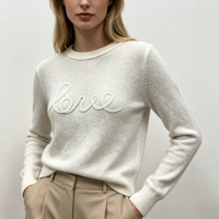 Pull tricoté décontracté à manches longues de haute qualité, couleur blanc, avec patch brodé, personnalisable OEM & ODM, collection automne