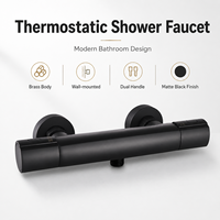 Keran Shower Termostatik Dinding Warna Hitam Doff, Kuningan Anti Panas, Grosir OEM, Untuk Penggunaan Rumah, Hotel, Kamar Mandi