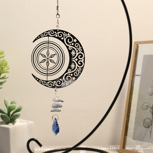 Tourniquet à vent 3D en acier inoxydable Moon Star avec queue en cristal, décoration suspendue pour jardin extérieur - Product Image 2