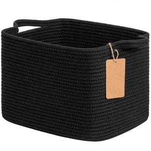Grands paniers de rangement rectangulaires modernes en tissu 100 % coton de 13 pouces, organisateurs écologiques avec poignées, étagères pliables - Product Image 4