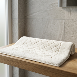 Tapis de bain jacquard tissé en fil teint blanc de luxe Poildio 60x100 cm - Utilisation à domicile et en hôtel, doux, très absorbant, fabriqué en Turquie - Product Image 3
