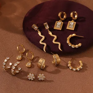 Boucles d'oreilles goutte de verre strass émeraude pvd acier inoxydable boucles d'oreilles hypoallergéniques bijoux ensemble de bijoux mixtes
