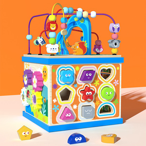 Quality Multi Functional Wooden Activity <b>Cube</b> Bead Maze Shape Matching Toy Hands On Cognitive Educational Toy for Baby Toddlers - Product Image 4