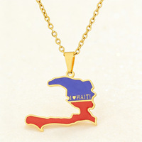 Collier pendentif carte d'Haïti plaqué or 18 carats pour hommes et femmes, vente en gros