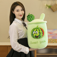 EN STOCK doux kawaii mignon peluche peluche fruit myrtille pêche pastèque boba oreiller coussin peluche bulle boba thé peluche