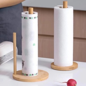 Estante de papel de rollo de bambú vertical simple estante de almacenamiento de pañuelos de cocina y baño para gabinete o mesa - Product Image 5