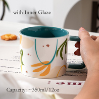 Yeni tasarım 12oz renkli iç sırlı baskılı Modern düz seramik Latte çay kahve fincanı kupa 2024