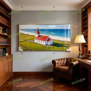 Peinture murale de luxe scandinave côtière, impression d'art religieux, vente en gros d'usine, décoration intérieure personnalisée, peinture LED de paysage en porcelaine de cristal - Product Image 3