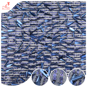 Tissu en maille non tissée de haute qualité en gros, paillettes bleu marine, haute couture avec broderie pour mariage - Product Image 6