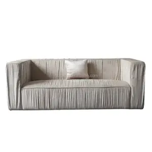 Super Modern White Linen Fabric Upholstery Sofa Latest Folding Technology Living Room 3 Seater Lounge Sofa