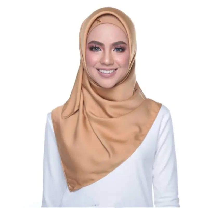 Syal Sutra Wanita, Selendang Jilbab Satin Kotak Sutra Satin Warna Murni 90Cm