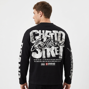 Camiseta de Manga Larga para Hombre, Estilo Urbano, Negra, de Algodón Jersey, con Estampado de Letras, Cuello Redondo, Corte Regular - Product Image 6