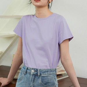 เสื้อยืดคอกลมผ้าฝ้ายหนาคุณภาพดีสีดำสำหรับฤดูร้อนขายส่งสำหรับผู้หญิง - Product Image 1