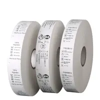 Etiquetas de tafetán de poliéster satinado/algodón/nailon, diseño personalizado, cinta de seguridad para el cuidado del lavado, Impresión de etiquetas para ropa
