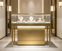 Vitrine à bijoux haut de gamme en bois et acier inoxydable avec éclairage LED, fabrication directe d'usine GZowin, finition personnalisable, design durable