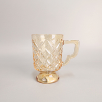 Ensemble de tasses en verre ambré de 325 ml avec poignée, motif en relief, pied rond, anti-fuite, sans BPA, tasse à boire vintage