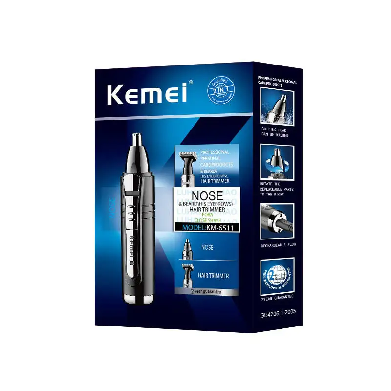 Kemei KM-6511 nouvelle tondeuse à nez électrique 2 en 1 pour hommes, beauté du nez et des oreilles, tondeuse à poils, épilation du nez